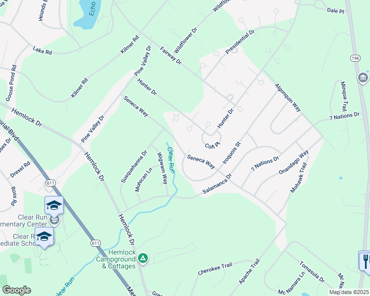 map of restaurants, bars, coffee shops, grocery stores, and more near 5259 Iroquois Street in Tobyhanna