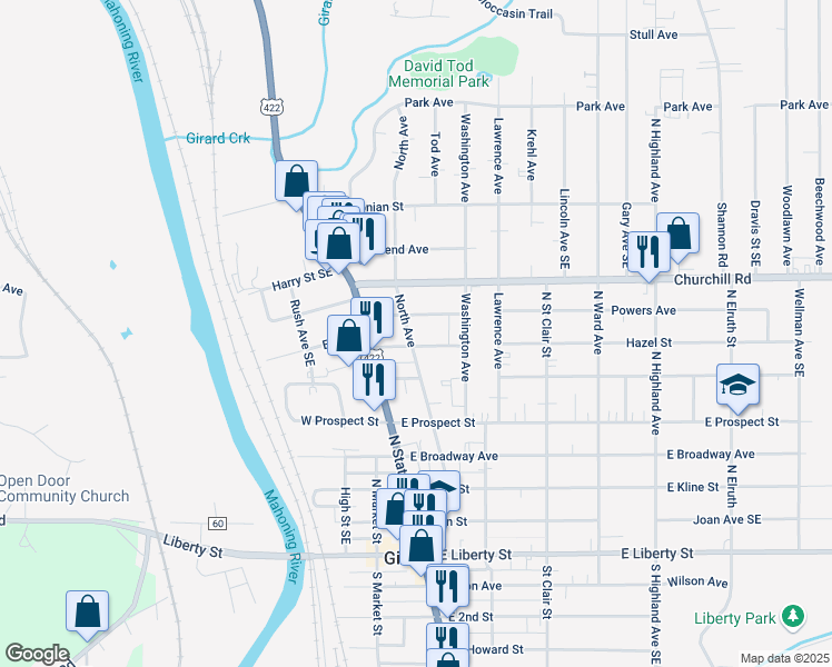 map of restaurants, bars, coffee shops, grocery stores, and more near 540 North Avenue in Girard