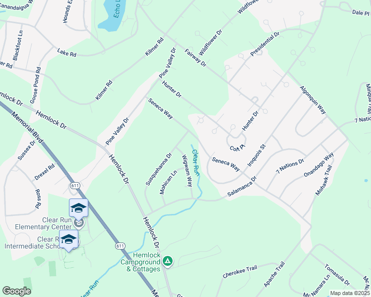 map of restaurants, bars, coffee shops, grocery stores, and more near 7209 Wigwam Way in Tobyhanna