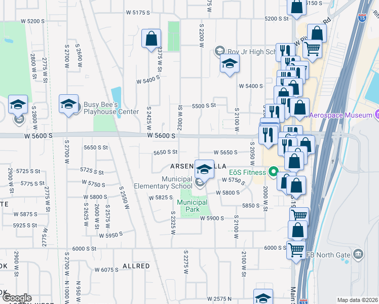 map of restaurants, bars, coffee shops, grocery stores, and more near 2254 West 5650 South in Roy
