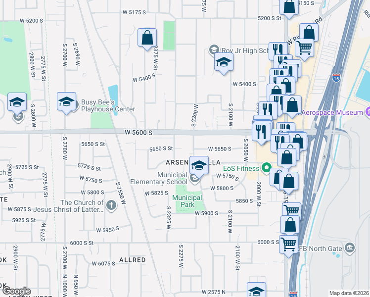 map of restaurants, bars, coffee shops, grocery stores, and more near 2254 West 5650 South in Roy
