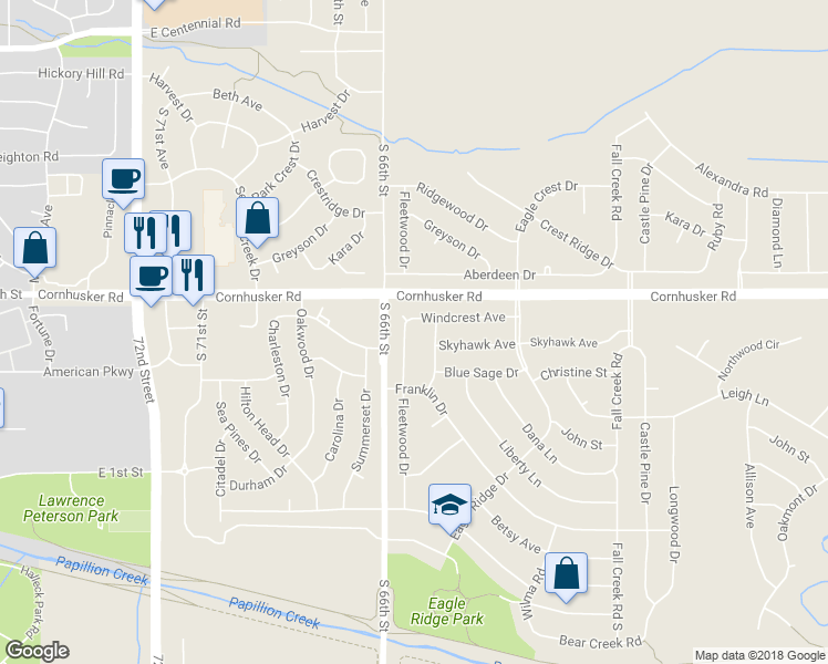 map of restaurants, bars, coffee shops, grocery stores, and more near 507 Fleetwood Drive in Papillion