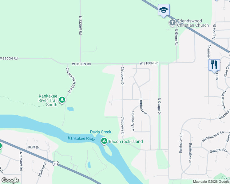 map of restaurants, bars, coffee shops, grocery stores, and more near 2932 Chippewa Drive in Bourbonnais