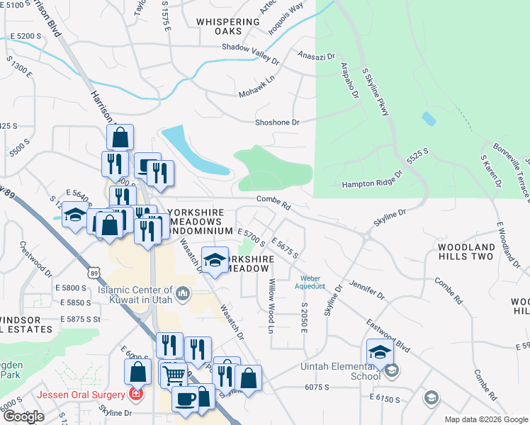 map of restaurants, bars, coffee shops, grocery stores, and more near 1929 East 5625 South in South Ogden