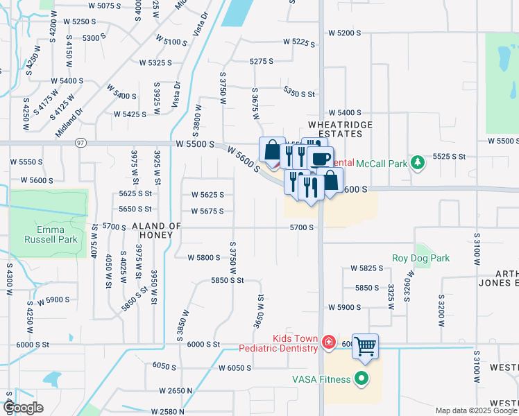 map of restaurants, bars, coffee shops, grocery stores, and more near 5664 South 3700 West in Roy