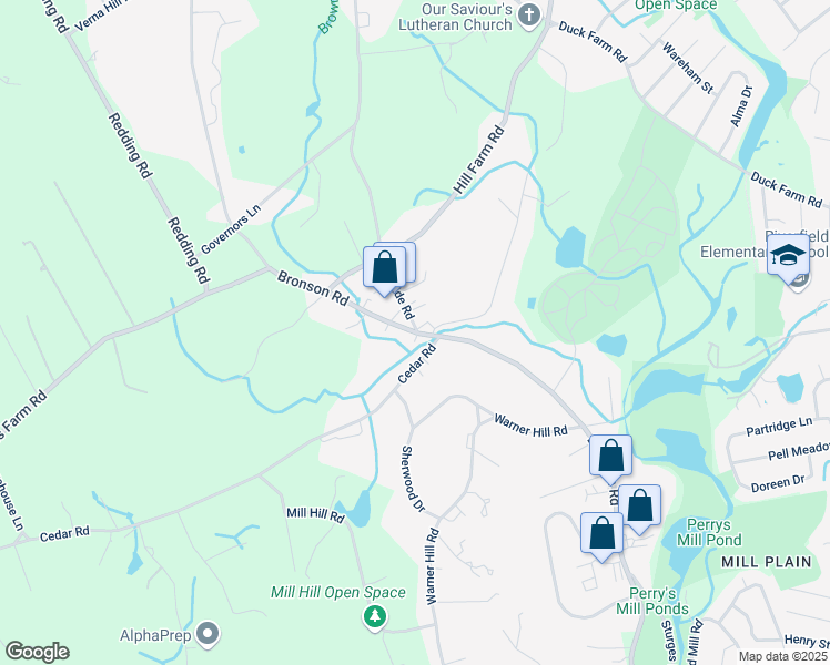 map of restaurants, bars, coffee shops, grocery stores, and more near Bronson Road in Fairfield