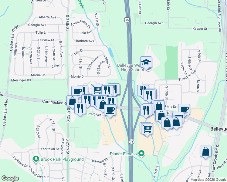 map of restaurants, bars, coffee shops, grocery stores, and more near 2002 Gregg Road in Bellevue