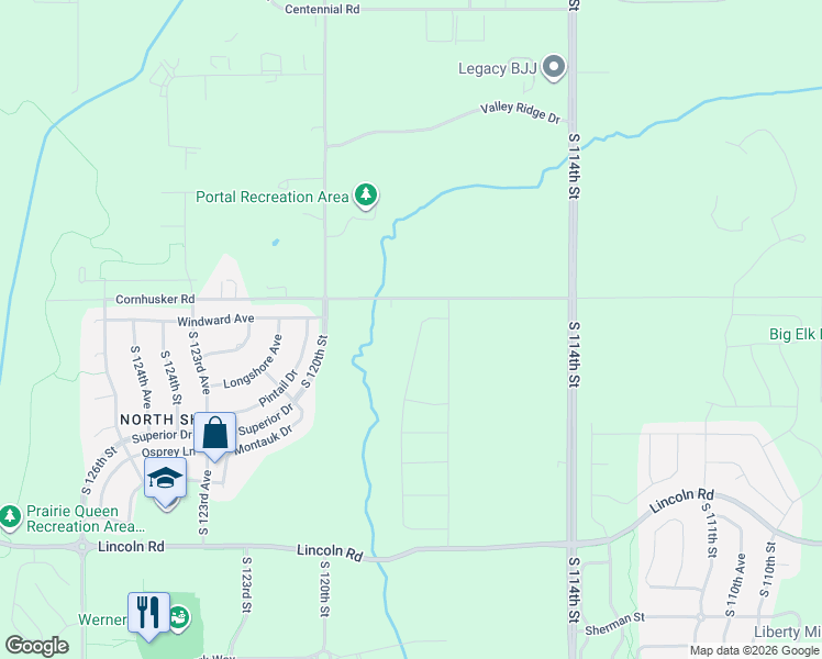 map of restaurants, bars, coffee shops, grocery stores, and more near 11840 Cornhusker Road in La Vista