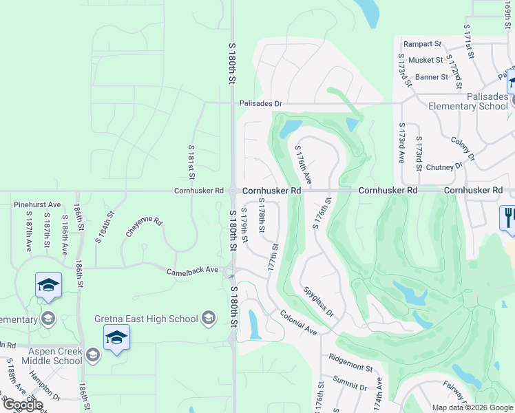 map of restaurants, bars, coffee shops, grocery stores, and more near 9410 South 178th Street in Omaha