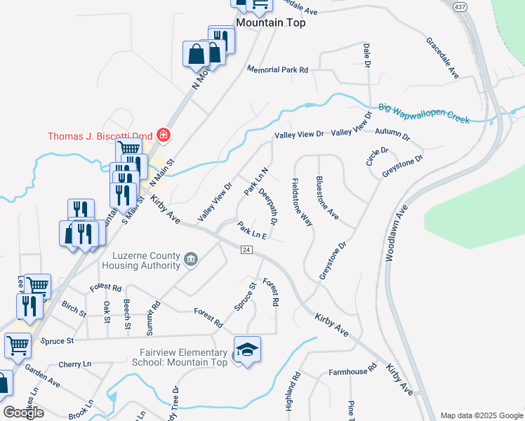 map of restaurants, bars, coffee shops, grocery stores, and more near 9 Arthur Circle in Mountain Top