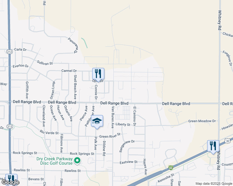 map of restaurants, bars, coffee shops, grocery stores, and more near 4716 Van Buren Avenue in Cheyenne