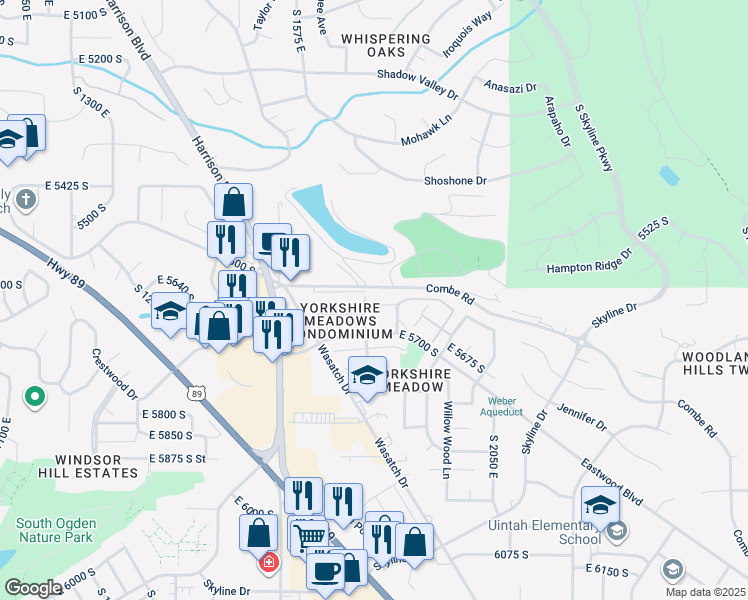 map of restaurants, bars, coffee shops, grocery stores, and more near 1718 Combe Road in Ogden