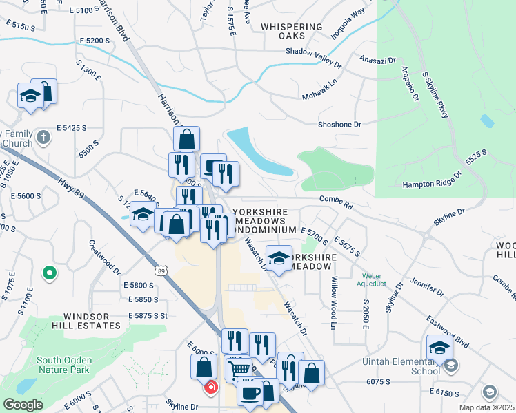 map of restaurants, bars, coffee shops, grocery stores, and more near 1770 East 5625 South in South Ogden