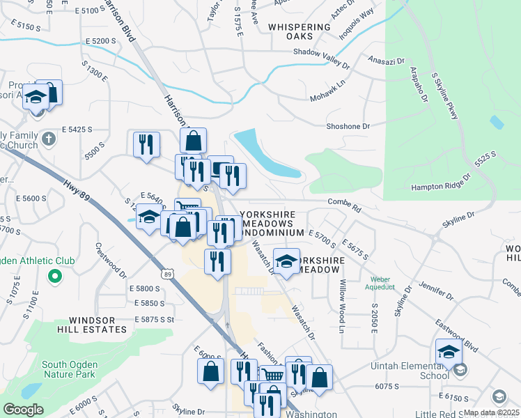 map of restaurants, bars, coffee shops, grocery stores, and more near 1770 East 5625 South in South Ogden