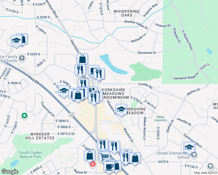 map of restaurants, bars, coffee shops, grocery stores, and more near 1770 East 5625 South in South Ogden
