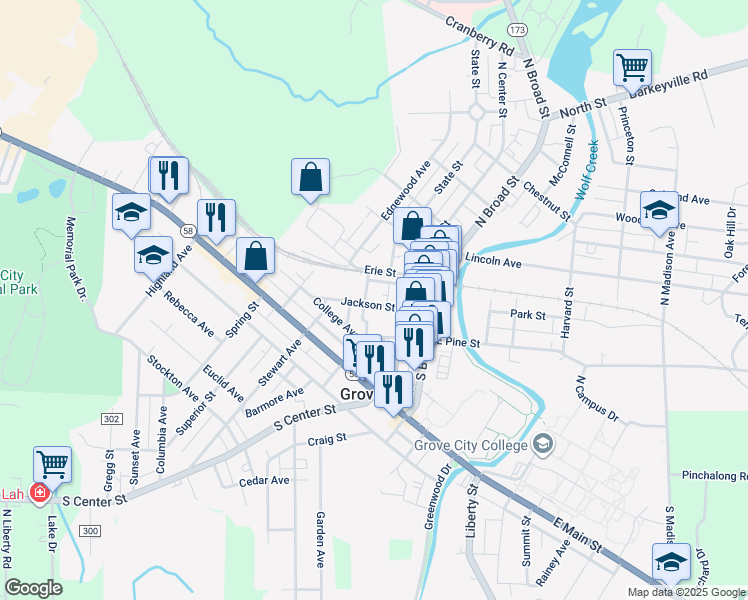map of restaurants, bars, coffee shops, grocery stores, and more near 111 Mill Street in Grove City