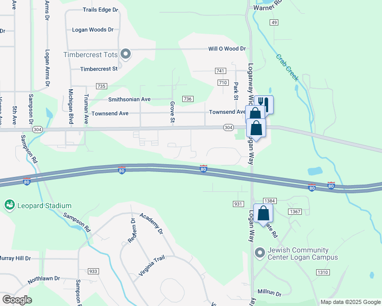 map of restaurants, bars, coffee shops, grocery stores, and more near 1361 Churchill Hubbard Road in Youngstown