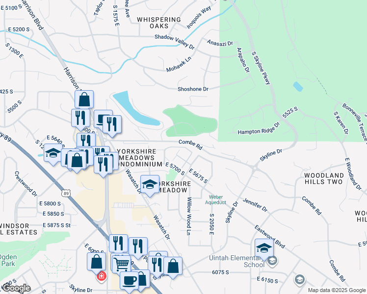 map of restaurants, bars, coffee shops, grocery stores, and more near 1900 East 5625 South in South Ogden