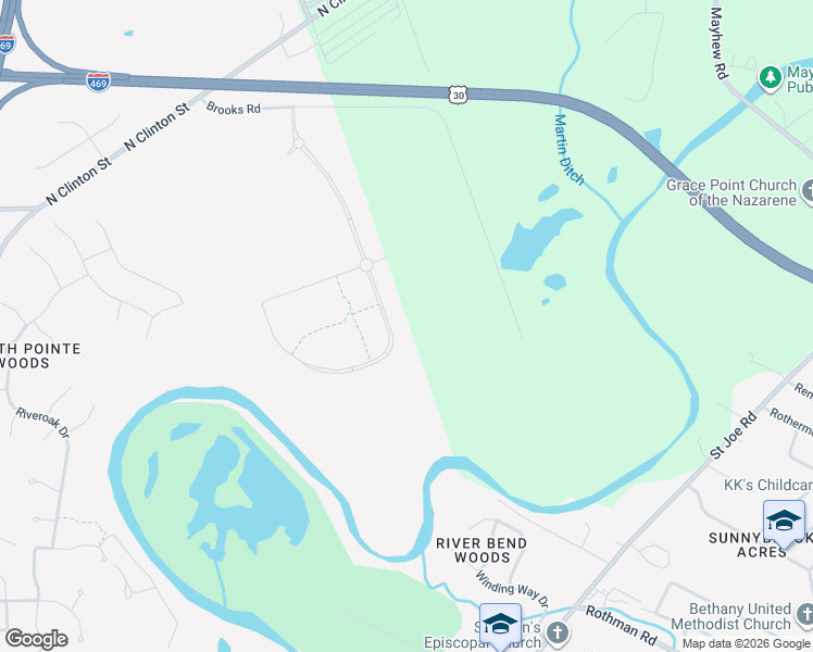 map of restaurants, bars, coffee shops, grocery stores, and more near 8501 Brooks Road in Fort Wayne