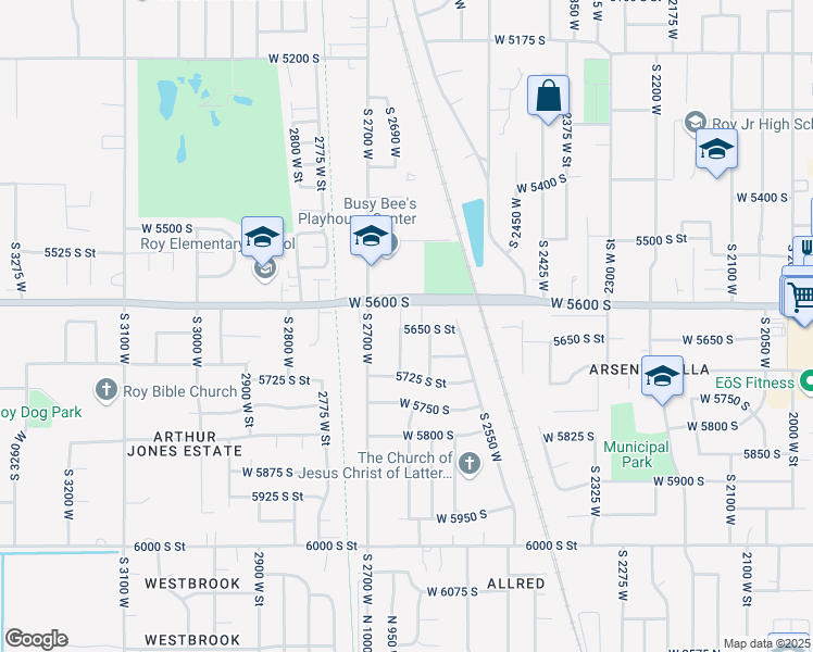 map of restaurants, bars, coffee shops, grocery stores, and more near 2634 West 5625 South in Roy