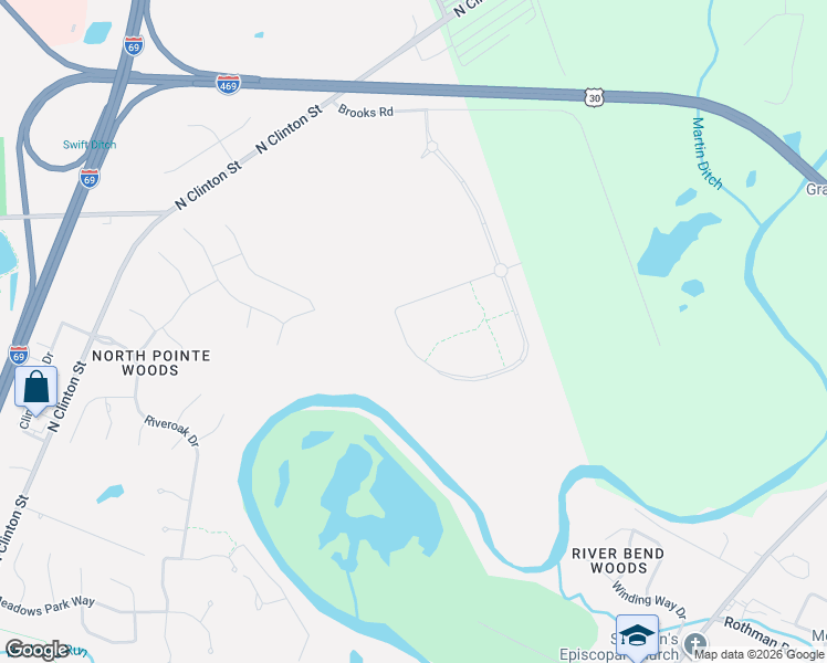 map of restaurants, bars, coffee shops, grocery stores, and more near 9218 North Clinton Street in Fort Wayne