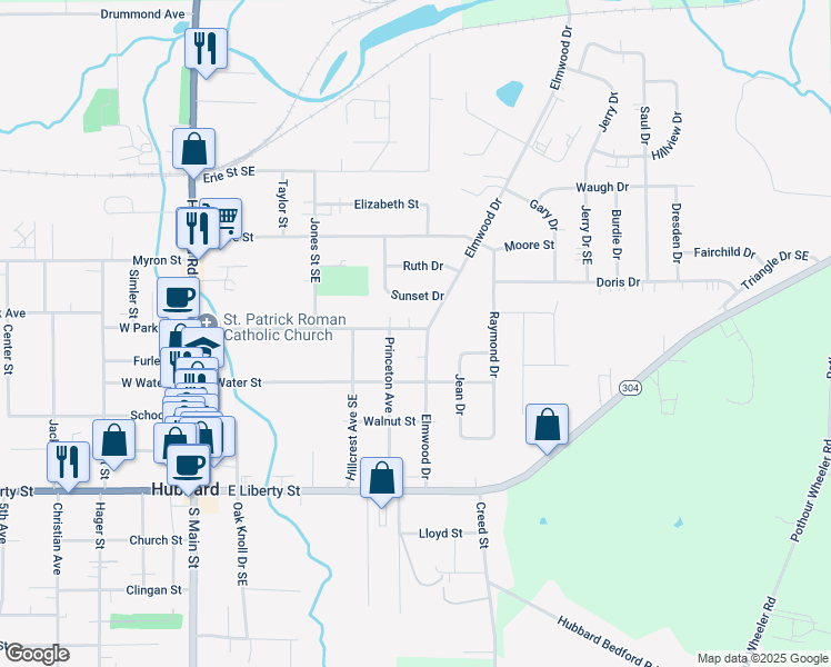 map of restaurants, bars, coffee shops, grocery stores, and more near 538 East Park Avenue in Hubbard