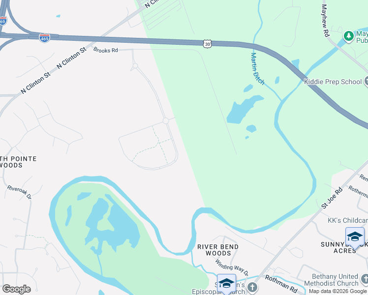 map of restaurants, bars, coffee shops, grocery stores, and more near 8501 Brooks Road in Fort Wayne