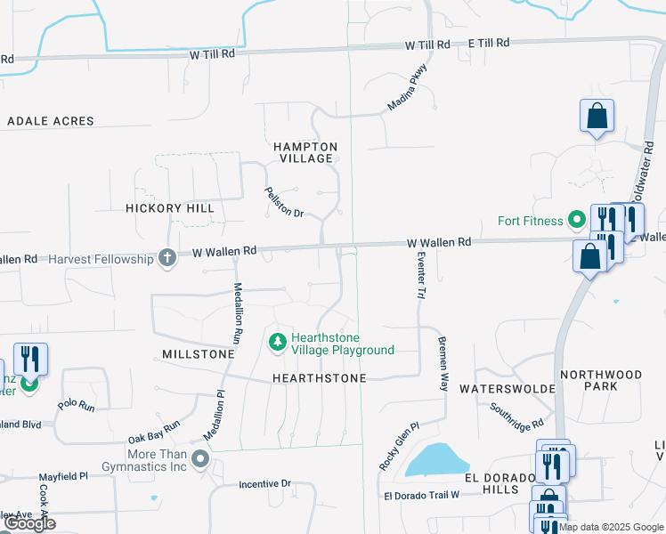 map of restaurants, bars, coffee shops, grocery stores, and more near 8834 Hunters Knoll Run in Fort Wayne