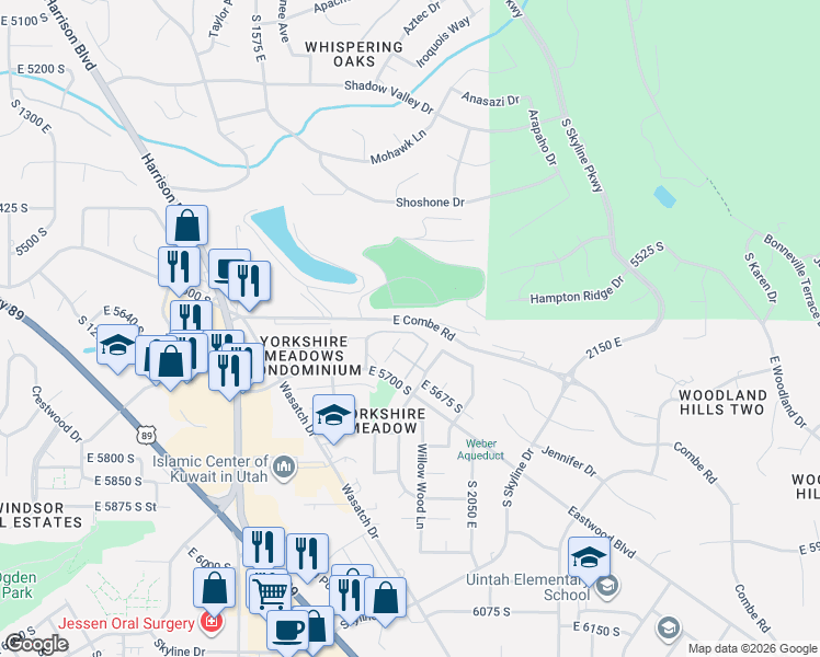 map of restaurants, bars, coffee shops, grocery stores, and more near 1916 East 5625 South in South Ogden