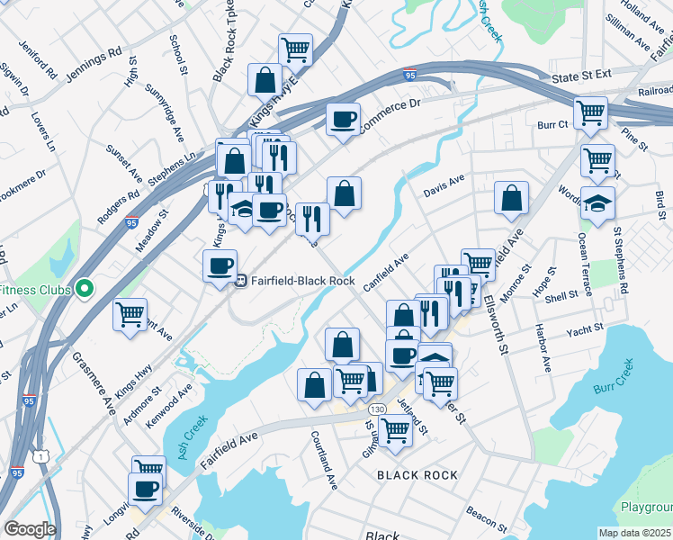 map of restaurants, bars, coffee shops, grocery stores, and more near 78 Black Rock Turnpike in Fairfield