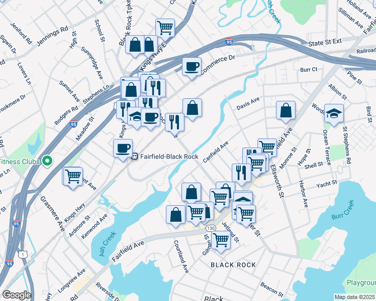 map of restaurants, bars, coffee shops, grocery stores, and more near 78 Black Rock Turnpike in Fairfield