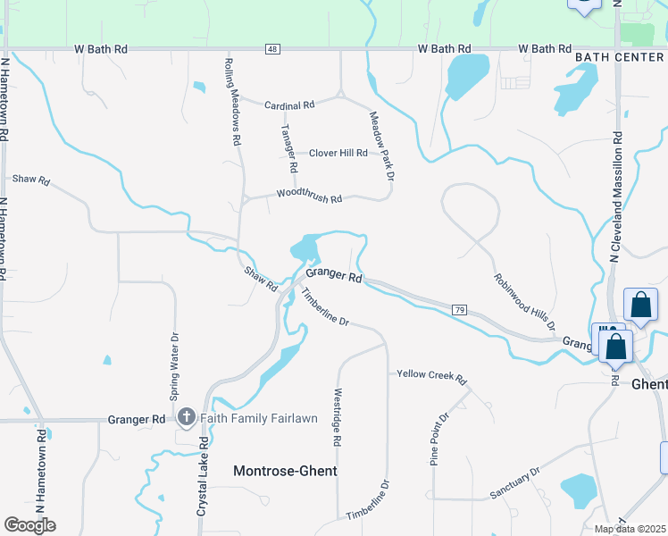 map of restaurants, bars, coffee shops, grocery stores, and more near 3891 Granger Road in Akron