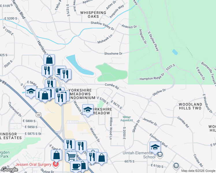 map of restaurants, bars, coffee shops, grocery stores, and more near 1916 East 5625 South in South Ogden