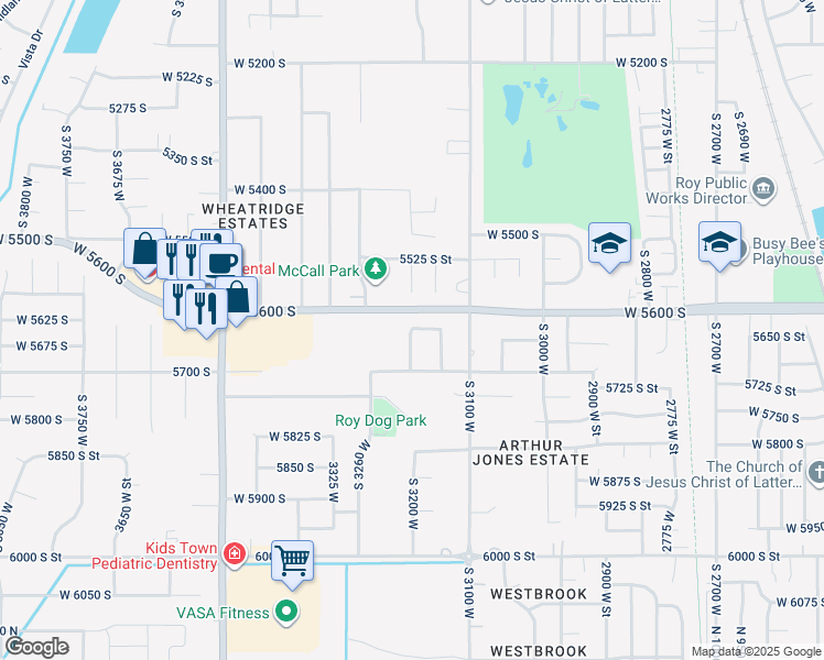 map of restaurants, bars, coffee shops, grocery stores, and more near 5632 3200 West in Roy