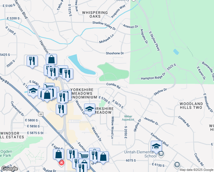map of restaurants, bars, coffee shops, grocery stores, and more near 1900 East 5625 South in South Ogden