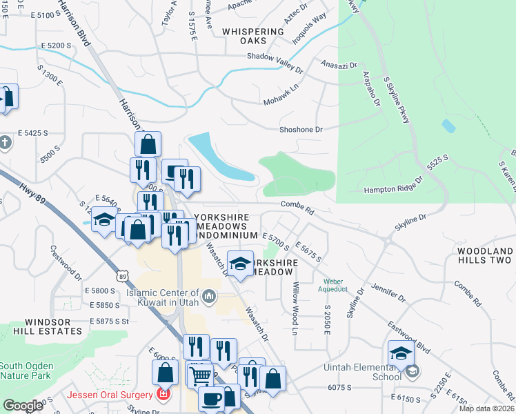 map of restaurants, bars, coffee shops, grocery stores, and more near 1880 East 5625 South in South Ogden