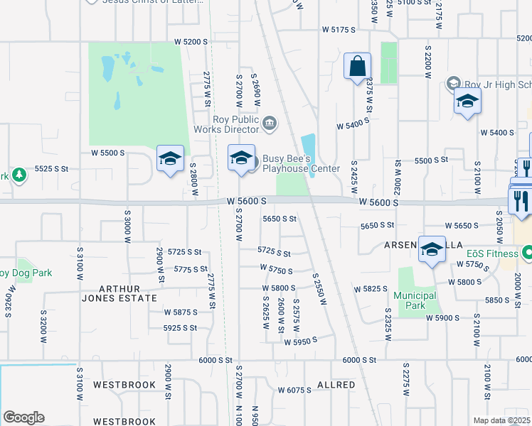 map of restaurants, bars, coffee shops, grocery stores, and more near 5625 2650 West Street in Roy