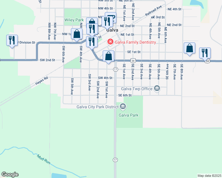 map of restaurants, bars, coffee shops, grocery stores, and more near 400-498 Southwest 1st Avenue in Galva