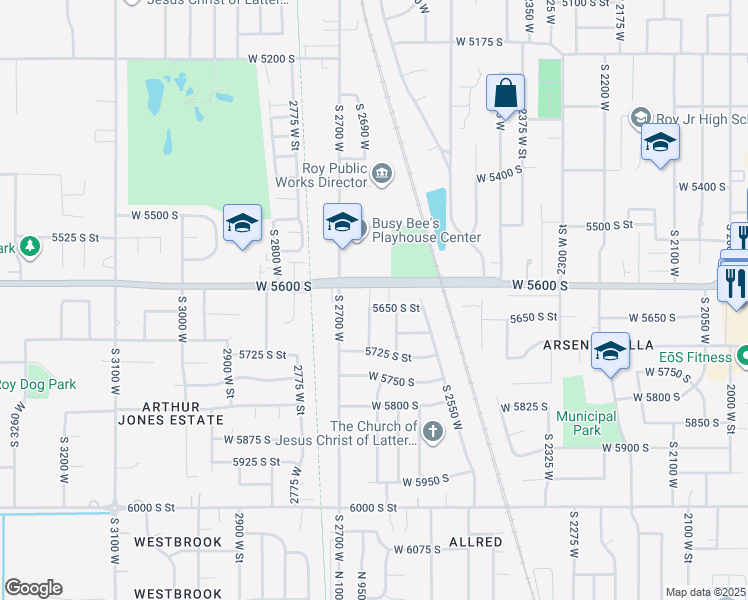 map of restaurants, bars, coffee shops, grocery stores, and more near 2646 West 5625 South in Roy