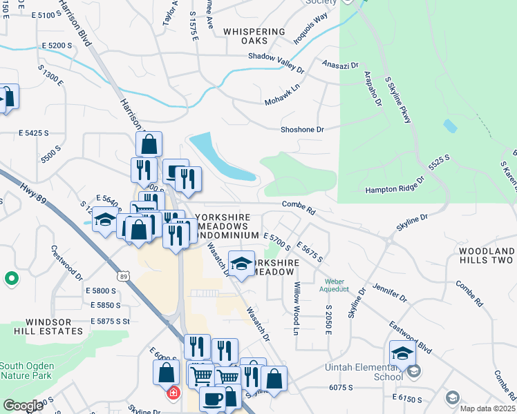 map of restaurants, bars, coffee shops, grocery stores, and more near 1880 East 5625 South in South Ogden