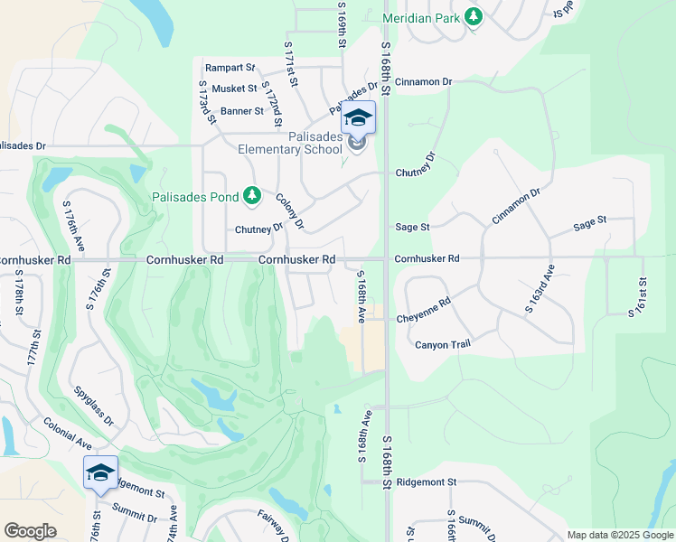 map of restaurants, bars, coffee shops, grocery stores, and more near 9923 South 170th Circle in Omaha