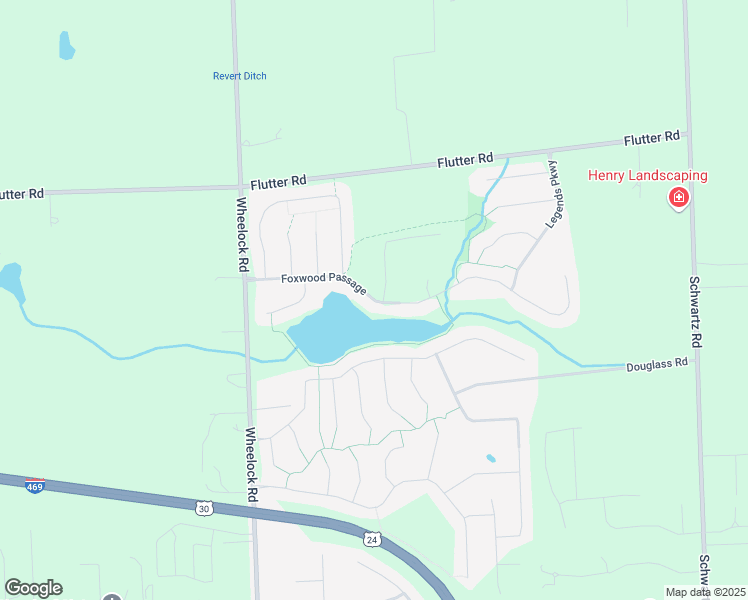 map of restaurants, bars, coffee shops, grocery stores, and more near Foxwood Passage in Fort Wayne