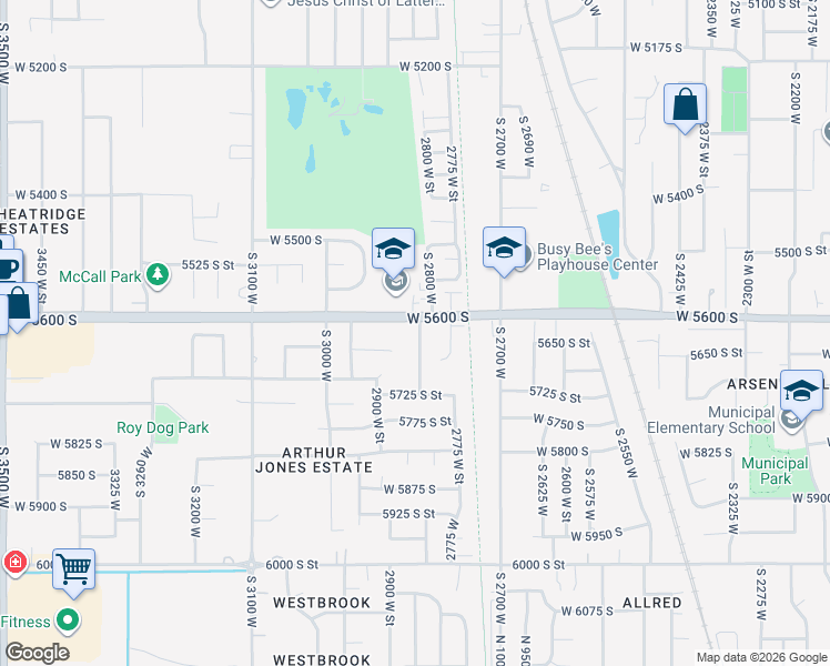 map of restaurants, bars, coffee shops, grocery stores, and more near 2843 West 5600 South in Roy