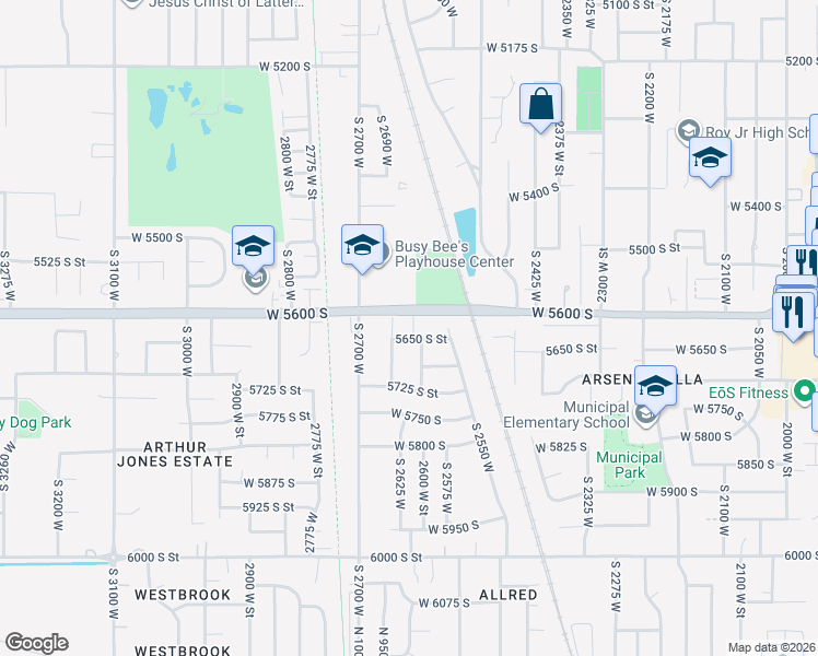 map of restaurants, bars, coffee shops, grocery stores, and more near 2632 West 5625 South in Roy