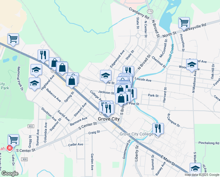 map of restaurants, bars, coffee shops, grocery stores, and more near 230 Blair Street in Grove City