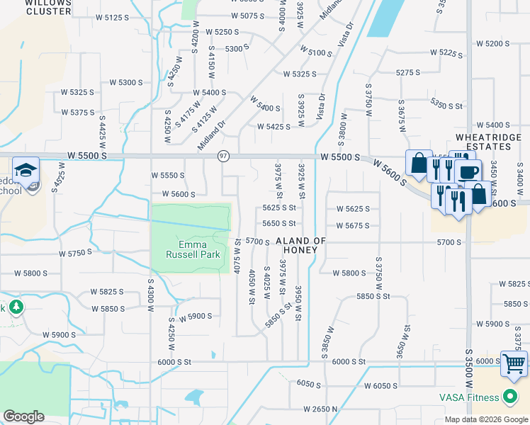 map of restaurants, bars, coffee shops, grocery stores, and more near 4021 West 5625 South in Roy