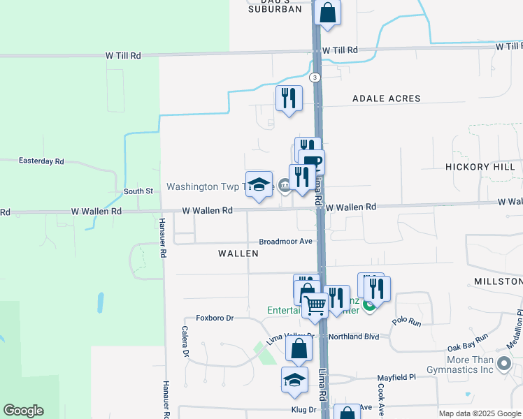map of restaurants, bars, coffee shops, grocery stores, and more near 1936 West Wallen Road in Fort Wayne