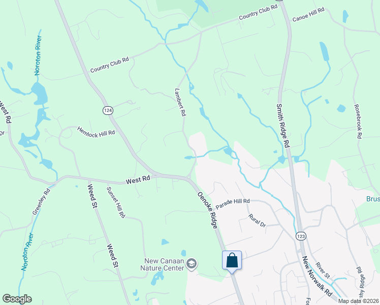 map of restaurants, bars, coffee shops, grocery stores, and more near 58 Lambert Road in New Canaan