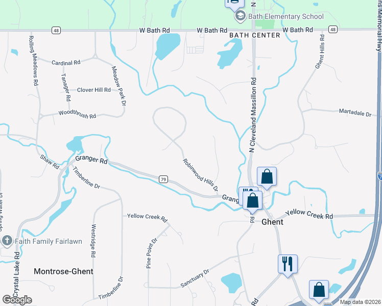map of restaurants, bars, coffee shops, grocery stores, and more near 915 Robinwood Hills Drive in Akron