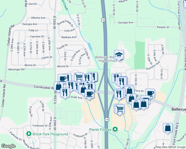 map of restaurants, bars, coffee shops, grocery stores, and more near 1921 Morrie Drive in Bellevue